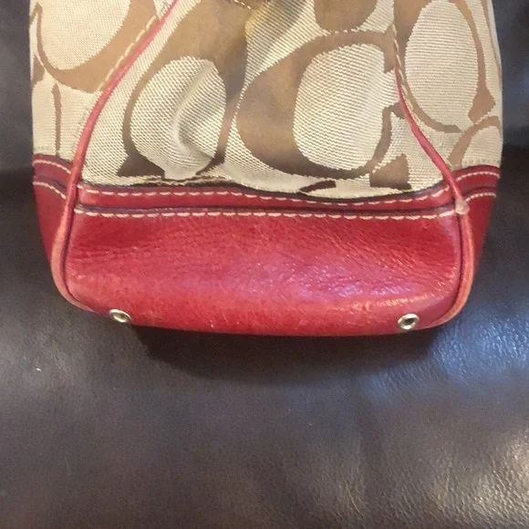 COACH Hampton Signature C Logo Canvas Red Leather Briefcase Shoulder Bag RARE - Picture 14 of 17